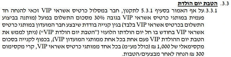 תקנון דרים קארד, סעיף 3.3.1: למחזיקי כרטיס האשראי של המועדון 30% על קנייה של עד 1,000 ש"ח, עד 300 ש"ח הנחה